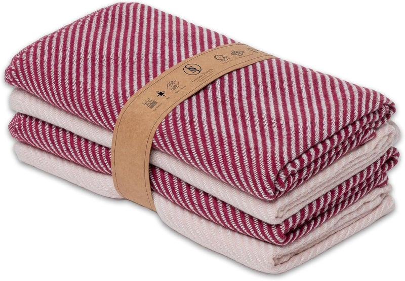 Ossano Cute Kitchen Towels - 4 Pack, (20" x 30") - Elegant & Pretty - Versatile as, Cute Hand Towels, Decorative Kitchen Towel, Dishcloths, Pretty Dish Towel, Burgundy and Powder Pink - Image 1